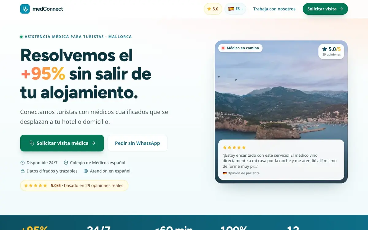 Página de inicio de la web de THmedConnect
